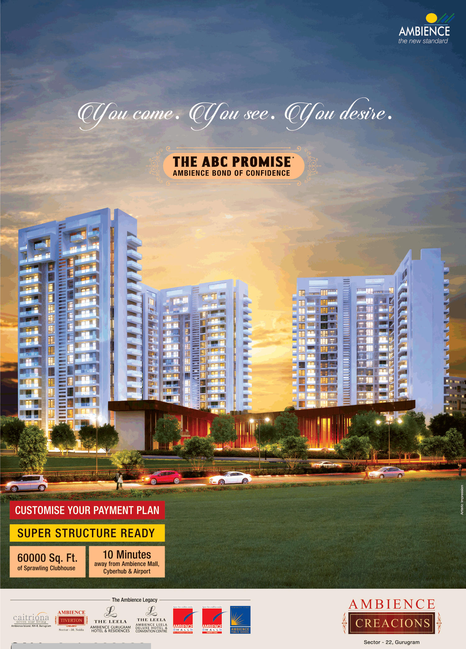 Super structure ready at Ambience Creacions in Gurgaon